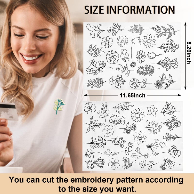 Lewtemi Lewtemi 50 Pcs Hand Sewing Stabilizers Wash Away Water Soluble Stabilizer Tear Away Machine Embroidery Stabilizers with Flower Patterns for Embroidery Hand Sewing Lover (Flowers)  - Image 2