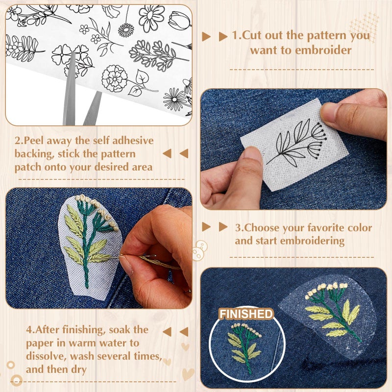 Lewtemi Lewtemi 50 Pcs Hand Sewing Stabilizers Wash Away Water Soluble Stabilizer Tear Away Machine Embroidery Stabilizers with Flower Patterns for Embroidery Hand Sewing Lover (Flowers)  - Image 5