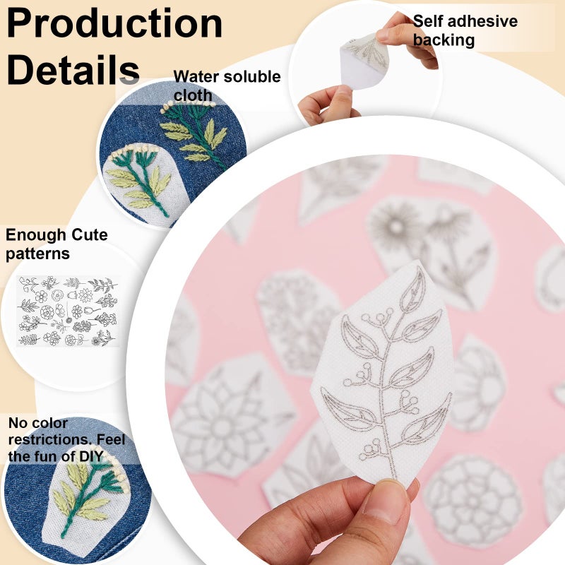 Lewtemi Lewtemi 50 Pcs Hand Sewing Stabilizers Wash Away Water Soluble Stabilizer Tear Away Machine Embroidery Stabilizers with Flower Patterns for Embroidery Hand Sewing Lover (Flowers)  - Image 3