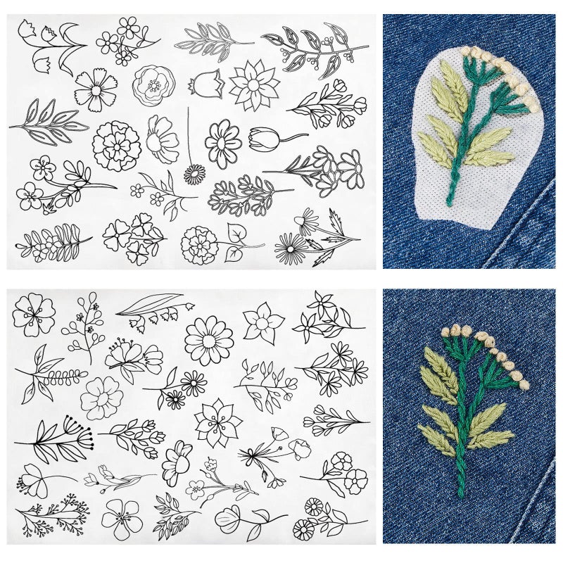 Lewtemi Lewtemi 50 Pcs Hand Sewing Stabilizers Wash Away Water Soluble Stabilizer Tear Away Machine Embroidery Stabilizers with Flower Patterns for Embroidery Hand Sewing Lover (Flowers)  - Image 1