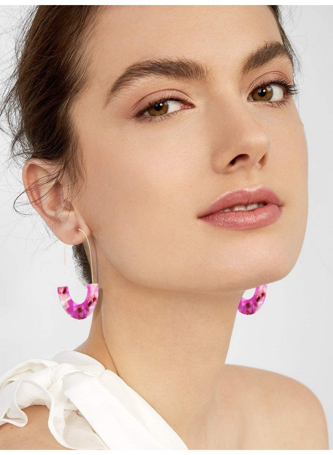 MOLOCH Acrylic Earrings Statement Tortoise Hoop Earrings Resin Wire Drop Dangle Earrings Fashion Jewelry For Women (Pink) - Image 3