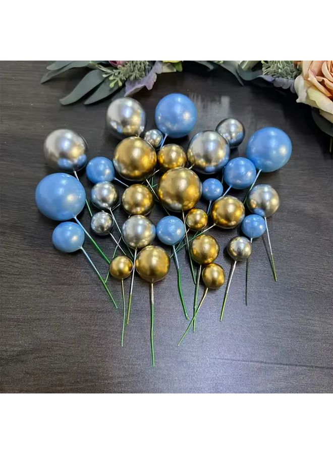 Elegant Foam Cake Decorating Balls Golden Blue White 27pcs for Wedding Birthday Party - Image 4