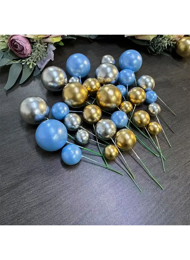 Elegant Foam Cake Decorating Balls Golden Blue White 27pcs for Wedding Birthday Party - Image 5