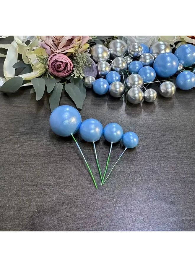 Elegant Foam Cake Decorating Balls Golden Blue White 27pcs for Wedding Birthday Party - Image 1