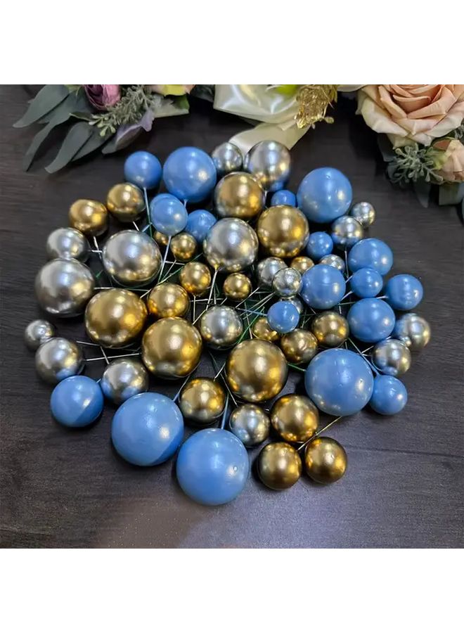 Elegant Foam Cake Decorating Balls Golden Blue White 27pcs for Wedding Birthday Party - Image 2