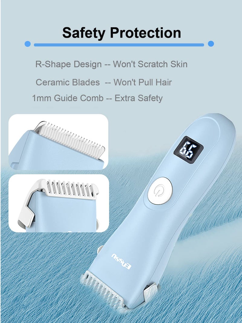 OPENBEAUTY Baby Hair Clippers, Low Noise Hair Trimmer for Kids, Waterproof USB Rechargeable Cordless Haircut Kit with LCD Display, Blue - Image 2