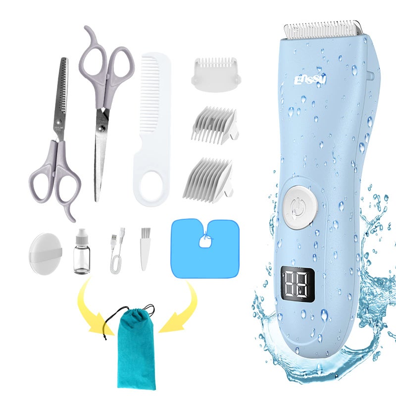 OPENBEAUTY Baby Hair Clippers, Low Noise Hair Trimmer for Kids, Waterproof USB Rechargeable Cordless Haircut Kit with LCD Display, Blue - Image 1