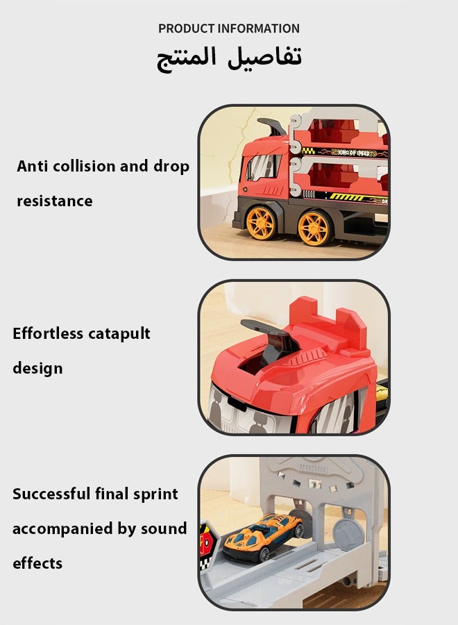 Carrier Truck Race Track Toddlers Toys,Children'S Race Car Track Toy Truck Toy With Sliding Rail Catapult Parking Lot, Slot And Foldable Track,Featuring 8 Alloy Car And Vehicle Toy Sets,Suitable Transport Vehicle Educational  Toys For Young Children,Suitable For Boys And Girls Aged 3 And Above Car Toy Sets（Red） - Image 4