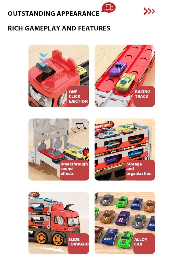 Carrier Truck Race Track Toddlers Toys,Children'S Race Car Track Toy Truck Toy With Sliding Rail Catapult Parking Lot, Slot And Foldable Track,Featuring 8 Alloy Car And Vehicle Toy Sets,Suitable Transport Vehicle Educational  Toys For Young Children,Suitable For Boys And Girls Aged 3 And Above Car Toy Sets（Red） - Image 5