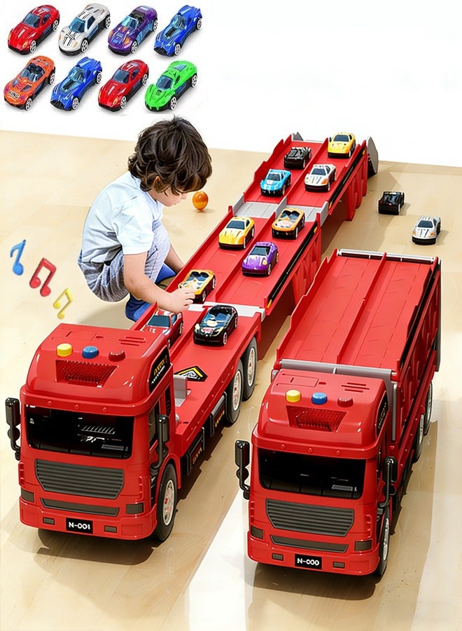 Carrier Truck Race Track Toddlers Toys,Children'S Race Car Track Toy Truck Toy With Sliding Rail Catapult Parking Lot, Slot And Foldable Track,Featuring 8 Alloy Car And Vehicle Toy Sets,Suitable Transport Vehicle Educational  Toys For Young Children,Suitable For Boys And Girls Aged 3 And Above Car Toy Sets（Red） - Image 1