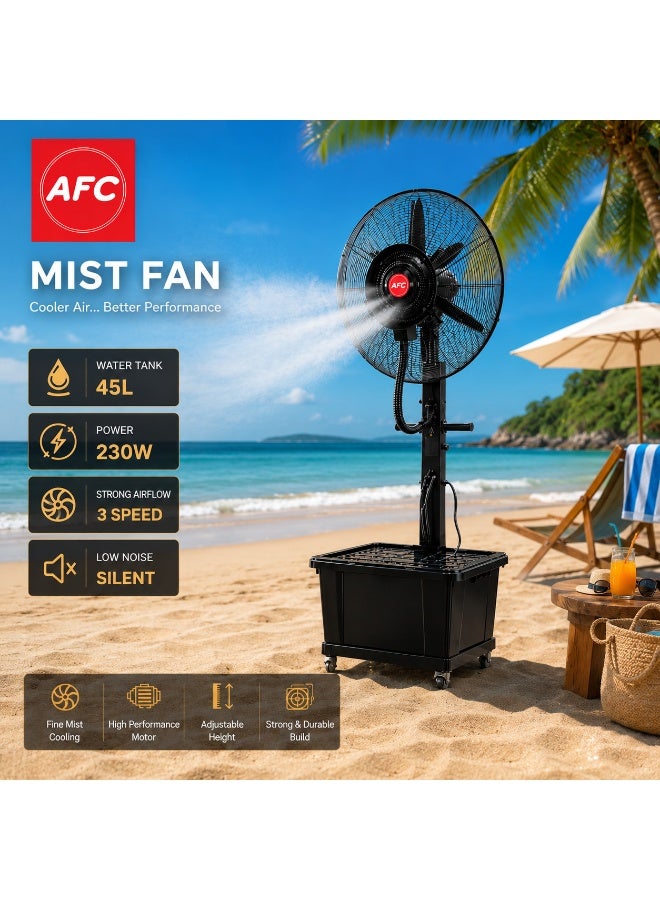 أفس مروحة رذاذ AFC الخارجية بخزان ماء 45 لتر وقوة 230 واط – مروحة تبريد برذاذ منعش مع ارتفاع قابل للتعديل وتشغيل هادئ للحدائق والشواطئ والجلسات الخارجية - Image 2