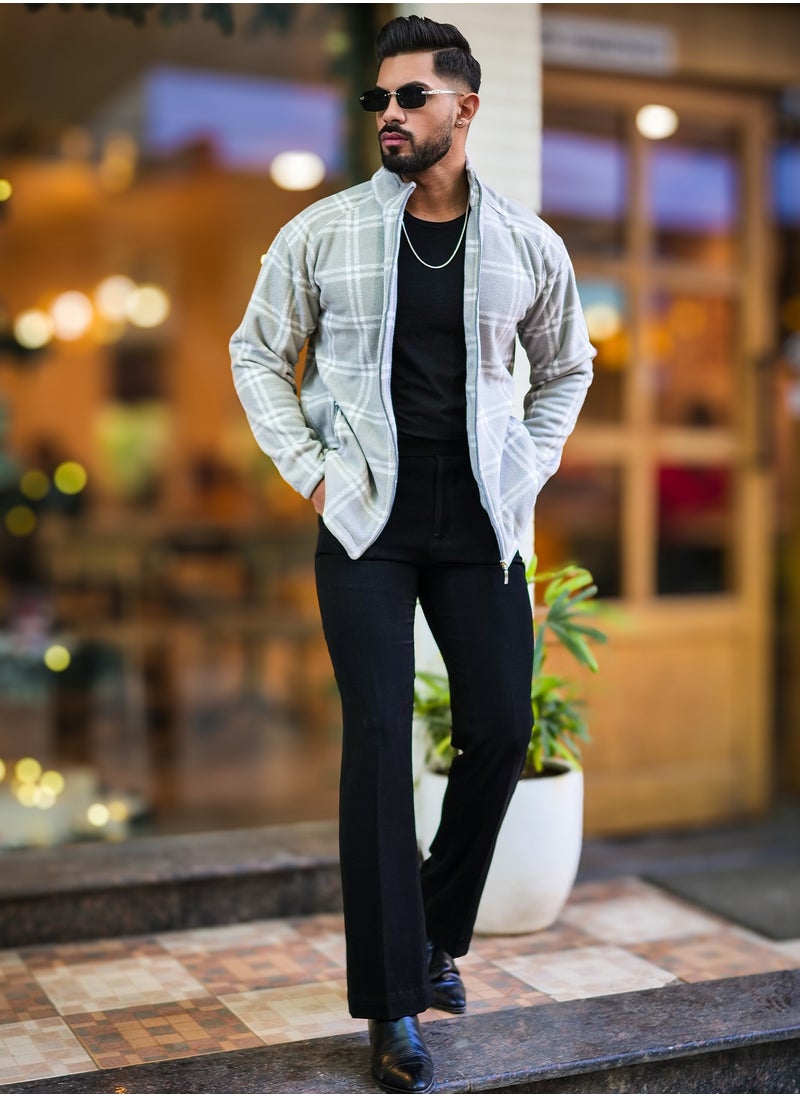 Maniac - Maniac Men Checkered Zipper Grey Fullsleeve Polyester Blend Fleece Shacket - Image 1