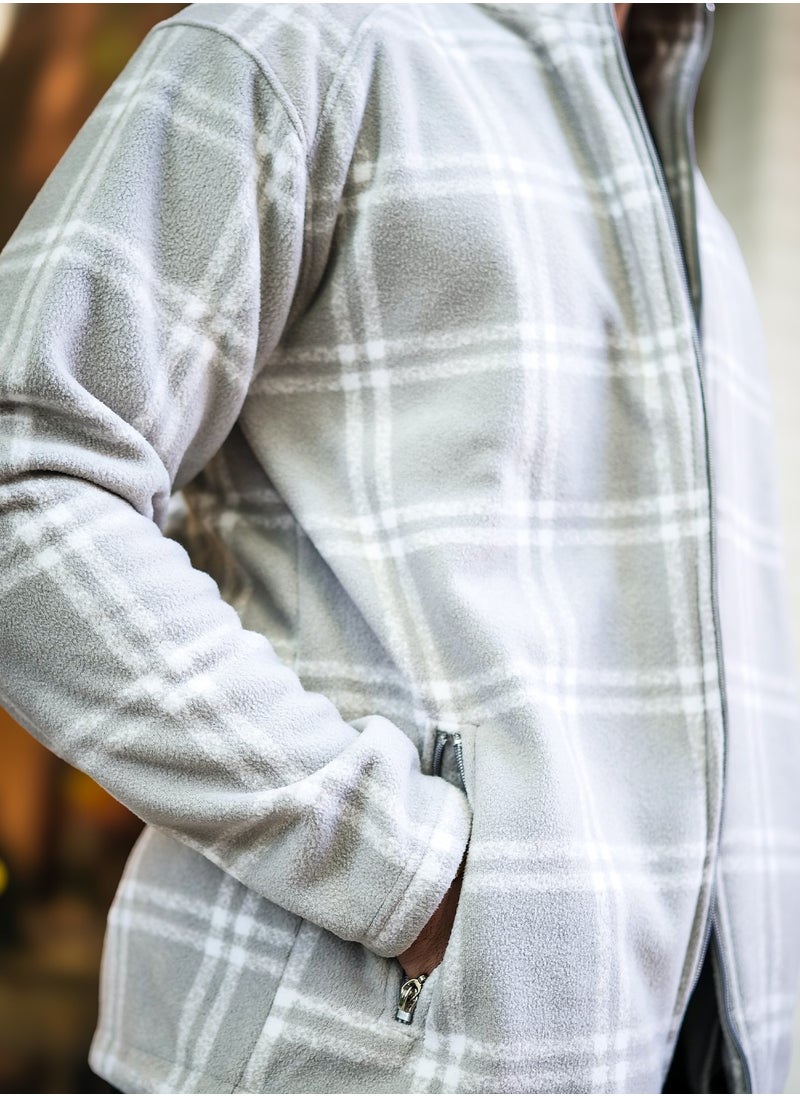 Maniac - Maniac Men Checkered Zipper Grey Fullsleeve Polyester Blend Fleece Shacket - Image 1
