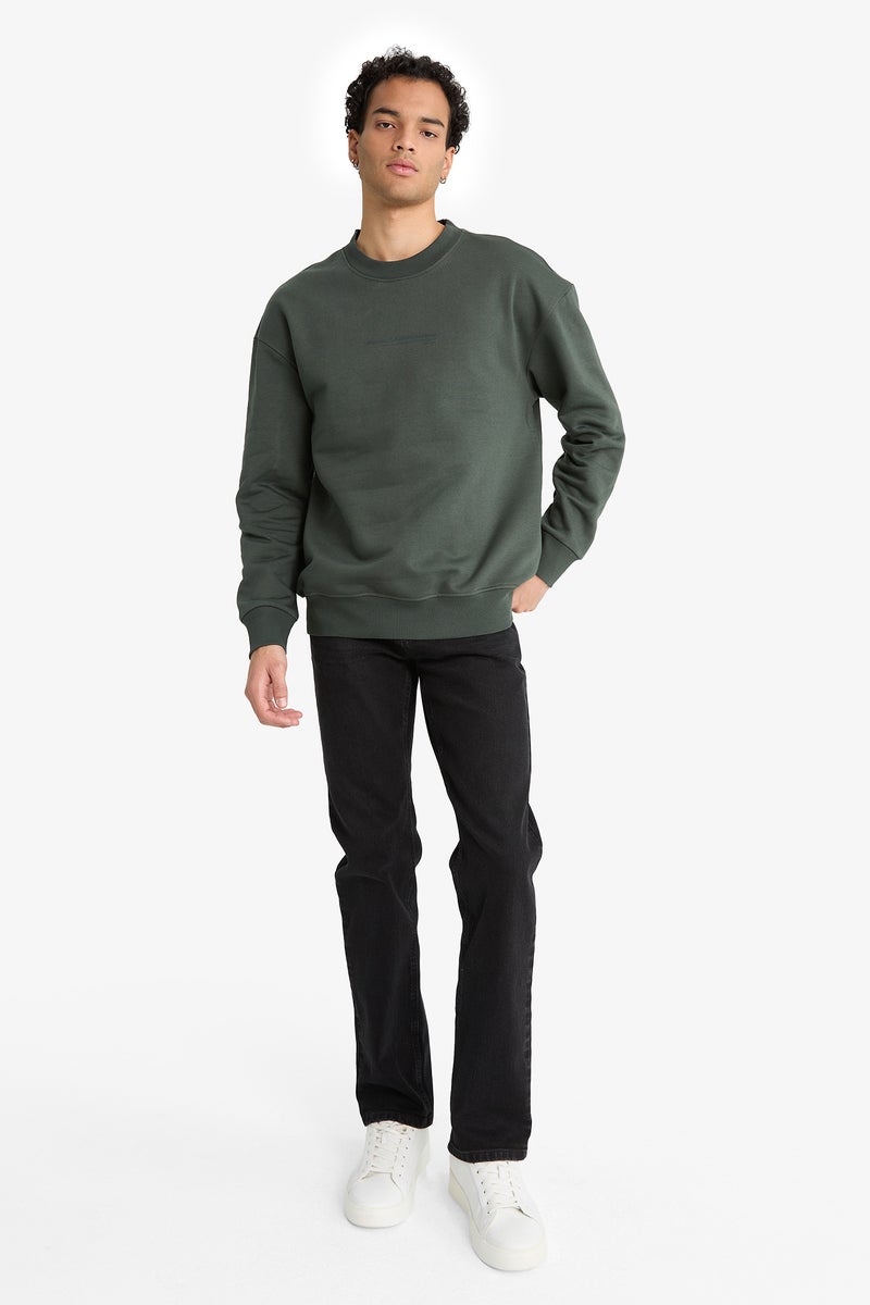 DeFacto Green Man Boxy Fit Crew Neck Long Sleeve Sweat Shirt Casual - Image 2