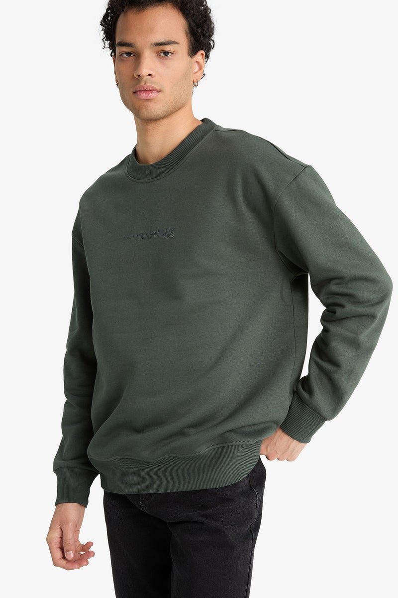DeFacto Green Man Boxy Fit Crew Neck Long Sleeve Sweat Shirt Casual - Image 1