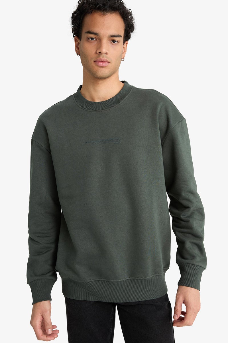 DeFacto Green Man Boxy Fit Crew Neck Long Sleeve Sweat Shirt Casual - Image 4