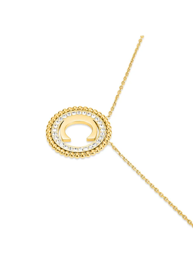 CERRUTI 1881 Bianca Gold-Plated Beaded Necklace ,Crystal-Embellished â€˜Câ€™ Motif Pendant for Women