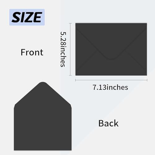 Ouzoustate A7 Envelopes 100 Pack Black Envelopes 5x7 V-shaped Flap, Suitable for 5x7 Photos, Cards, Weddings, Invitations, Announcements, Baby Gifts 5.25 "x 7.25" (Black) - Image 2