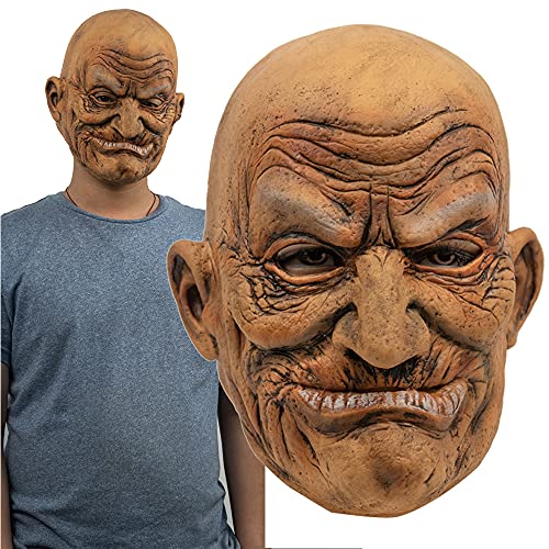 GOODKSSOP Unisex Clown Cosplay Old Men Wrinkle People Man Head Bald Funny Halloween Mask Full Face Latex Costume Props for Party Carnival Themed Show Play - Image 1