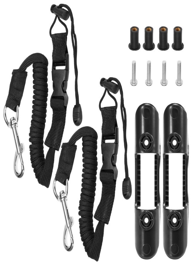 Kayak Paddle Holders Kayak Adjustable Safety Paddle Leashes Deck Mounted Clips Universal Kayak Accessories - Image 1