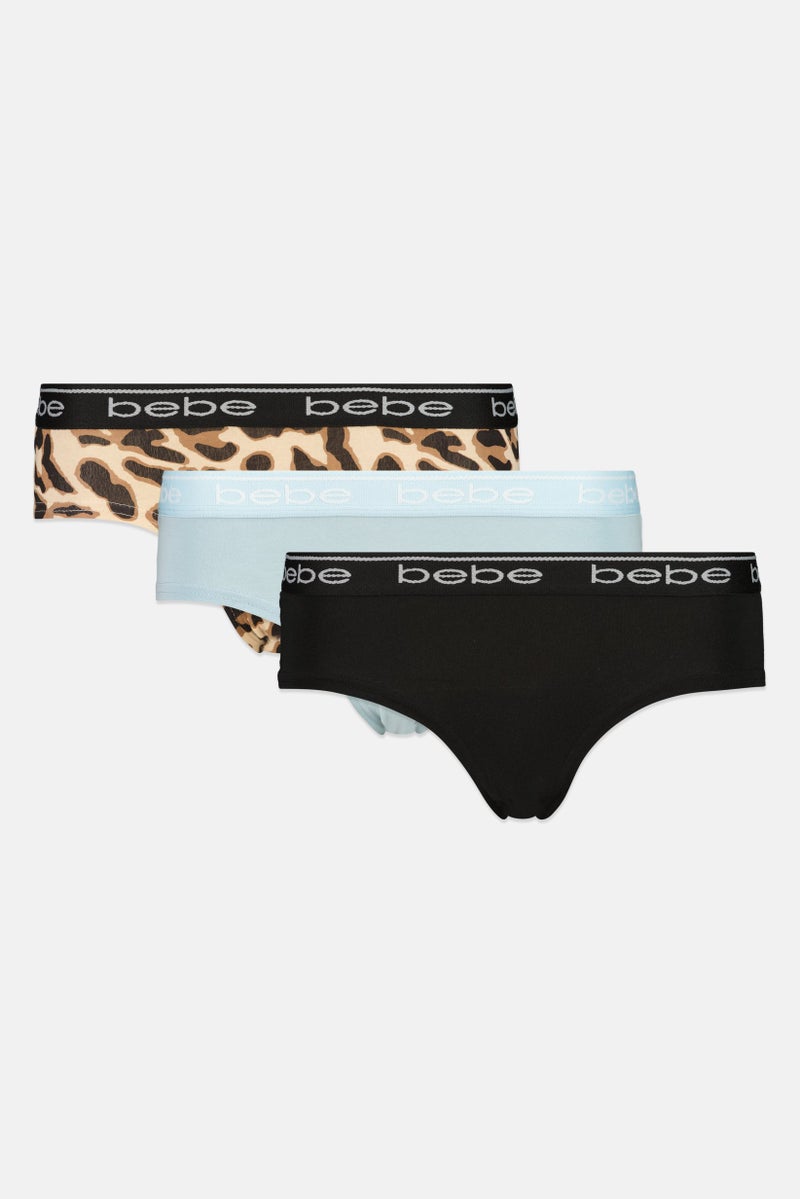 bebe Women 3 Pieces Brand Logo Panties, Multicolor - Image 1