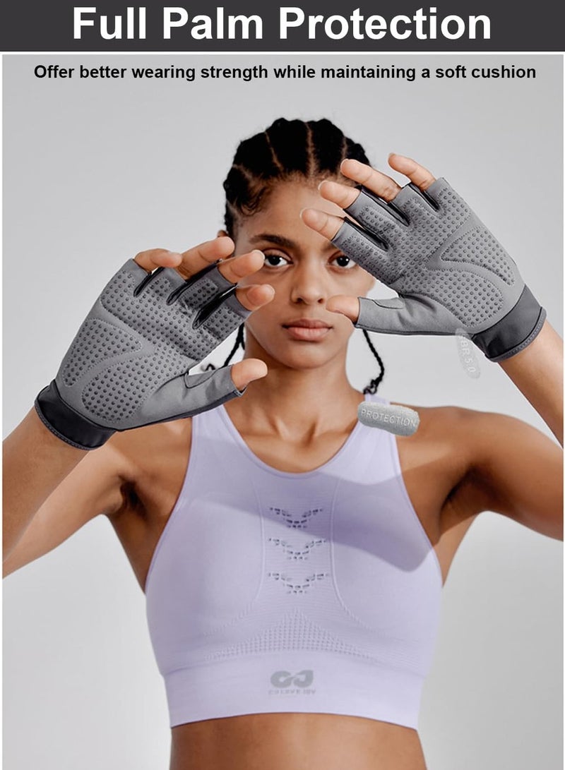 Flushrenic Men's and women's fitness gloves, anti-slip fingerless weightlifting gloves, men's fitness gloves, exercise anti-slip shock-absorbing half-finger gloves, suitable for gym training and exercise, weightlifting, dumbbells, deadlifts, barbell pads, and pull-up grips.  - Image 2