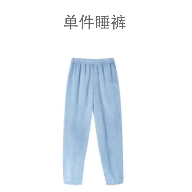 2024 Womens Winter Warm Coral Fleece Pajama Set Blue [single pajama pants]] 