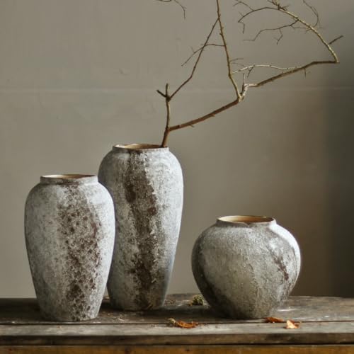 Denique Rustic Ceramic Tall Floor Vase, Vintage Farmhouse Decor, Large Terracotta Vases for Living Room Entryway Table Centerpiece Decor, Terracotta Pottery Clay(A-22cm) - Image 5