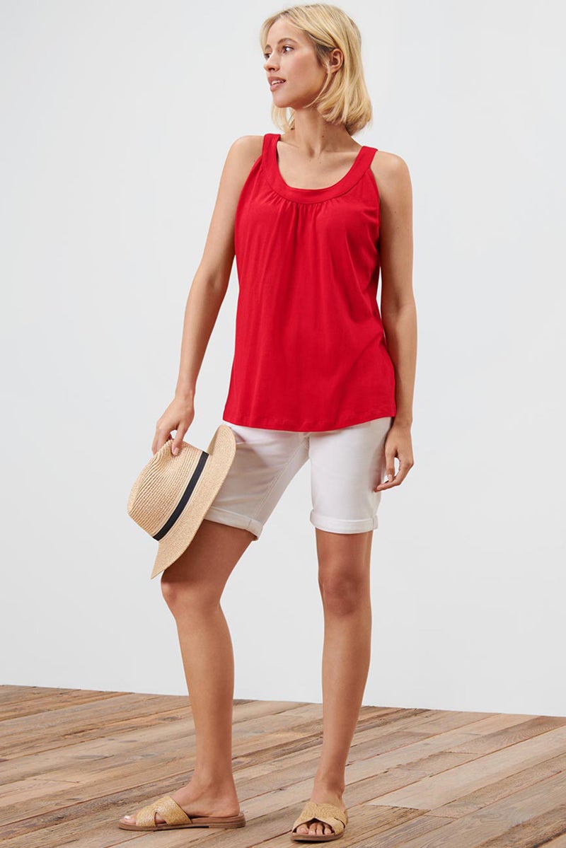 Tchibo Women Scoop Neck Plain Sleeveless Tank Top, Red - Image 1