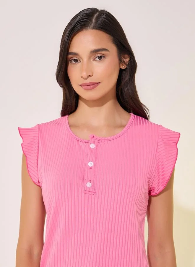 Styli Styli Flounce Short Sleeve T-Shirt and Printed Pyjama Set