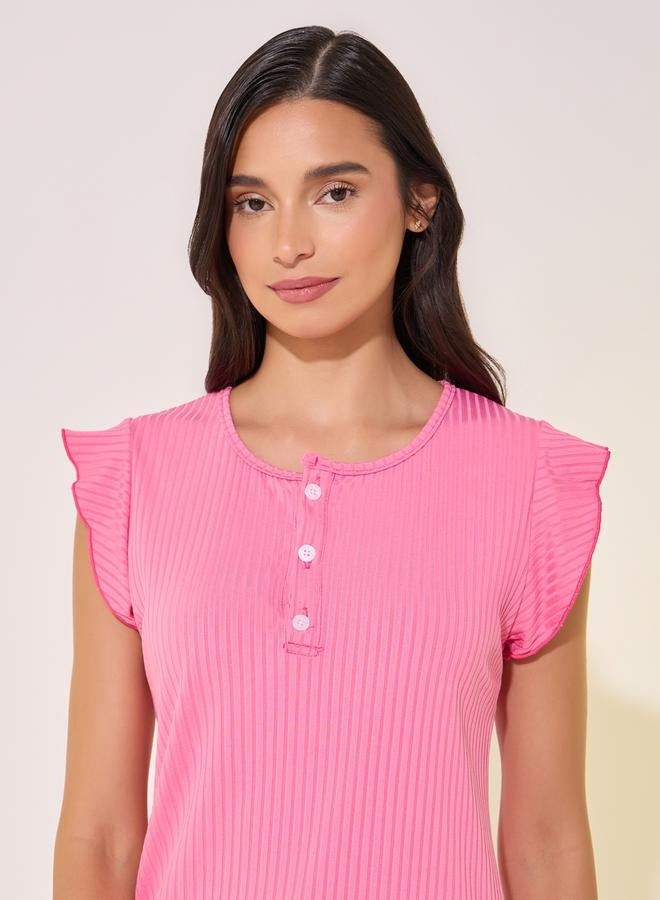 تايك تو طقم بيجامة بأكمام قصيرة مزينة بالدانتيل وطبعة - Image 4