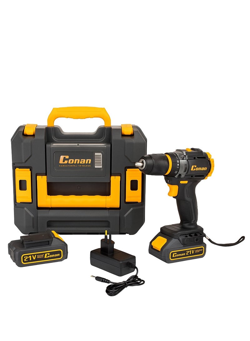 Conan 21V Cordless Electric Drill – Dual Lithium Batteries, Heavy-Duty Build, and High Torque for Professional Use - Image 2