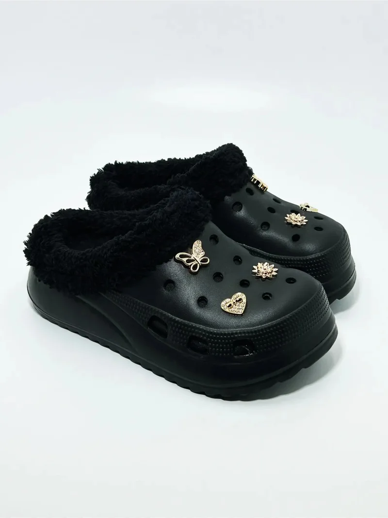 نيشانتاشي شوز Nişnataşı Shoes Furry Stone Crocs Style Winter Slippers