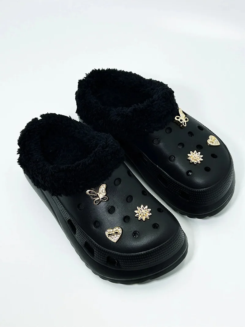 نيشانتاشي شوز Nişnataşı Shoes Furry Stone Crocs Style Winter Slippers