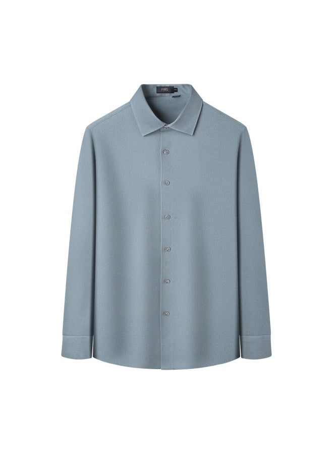 Firs Men's Long Sleeve Shirt Autumn Winter Fleece Lined Thickened Warm Skin-friendly Business Casual Wool Blend Polo Shirt - Image 1