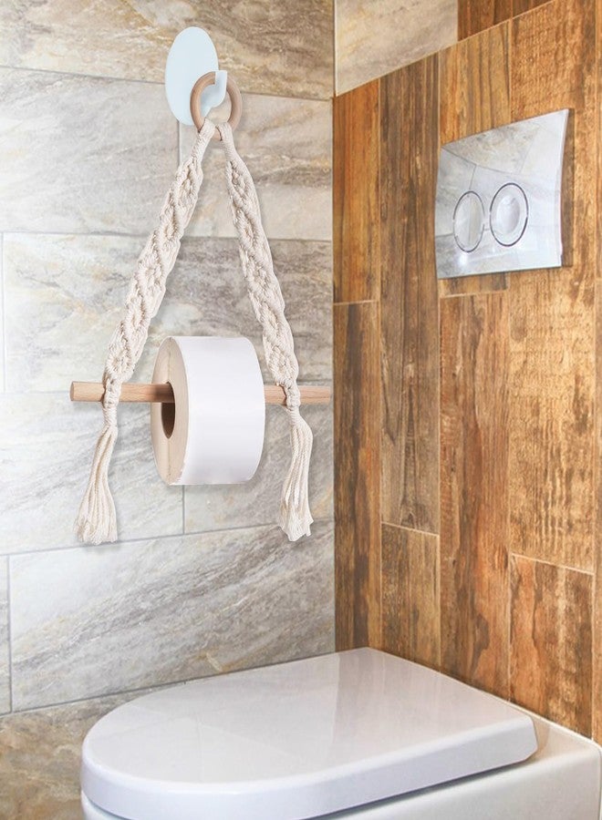 MOAMUN 2PCS Boho Toilet Roll Holder, Paper Towel Holder Self Adhesive Toilet Roll Rack Wall Paper Hanging for Kitchen, Macrame Boho Bathroom Decor Accessories - Image 3