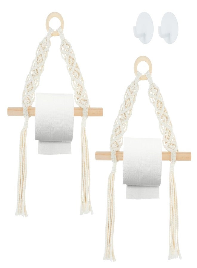 MOAMUN 2PCS Boho Toilet Roll Holder, Paper Towel Holder Self Adhesive Toilet Roll Rack Wall Paper Hanging for Kitchen, Macrame Boho Bathroom Decor Accessories - Image 1