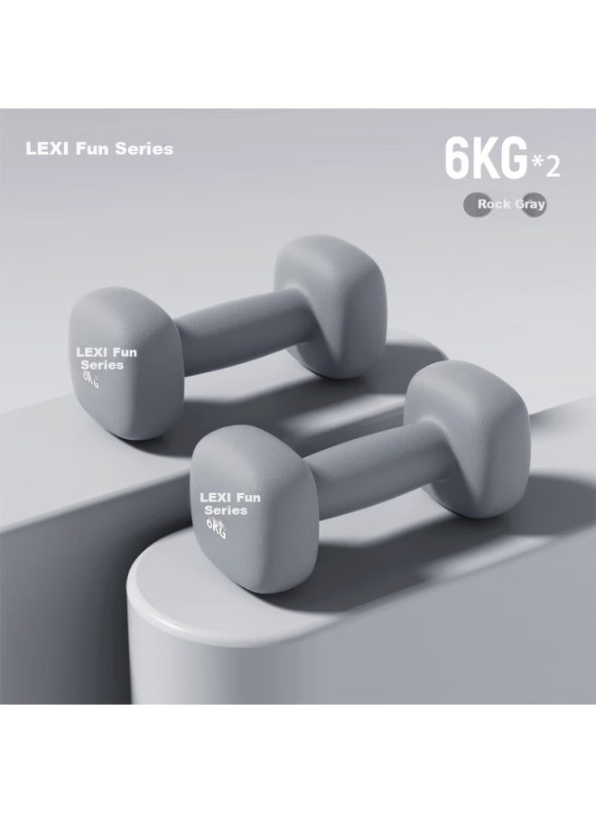 Lexi Dipped Iron Dumbbell Set For Men And Women Home Muscle Arm Shaping Fitness Strength Training Rock Gray 6kg*2 - Image 1