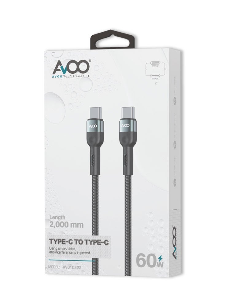 AVOO 2 Meter Fast Charging Cable – Type-C to Type-C 60W,  Data Transfer, Durable Braided Design - Image 2