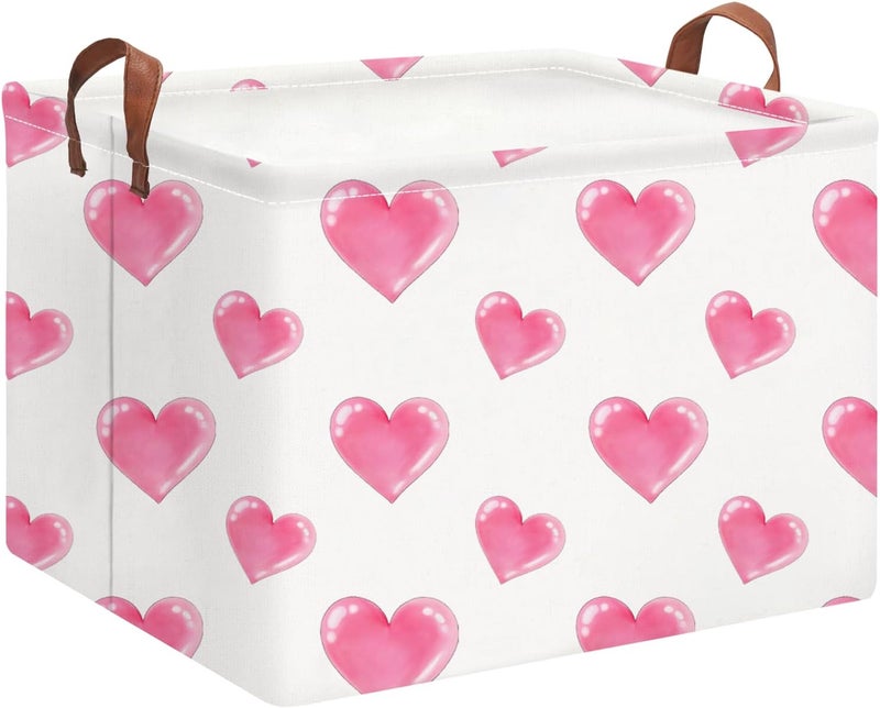 HKEC Rectangle Storage Basket with Handles,Collapsible Storage Bin,Books Box,Gift Basket(Watercolor Heart) - Image 1