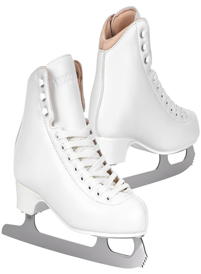 Tuosamtin Ice Skates for Women & Girls,Figure Skates with Premium Microfiber Leather, Stainless Steel Blades & Full-Fit Memory Foam Interior for Ultimate Comfort (White) (White, 7) - Image 1