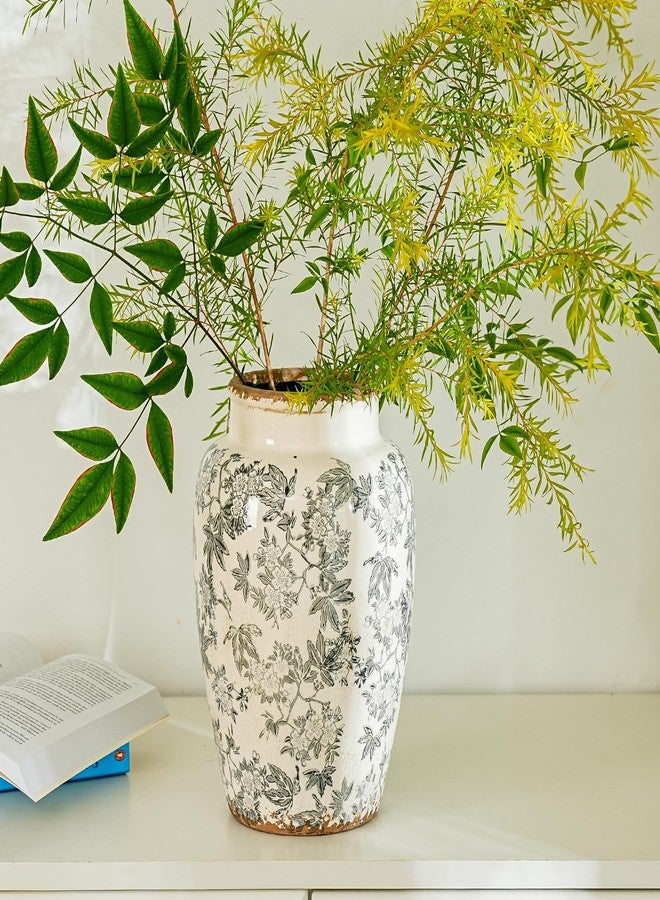 Sungmor Blue and White Ceramic Flower Vase, Vintage Ice Crackled Glazed Porcelain Vase, Pretty Centerpieces Flower Arrangement Vase for Home Decor, 10.2 Inch Decorative Vases for Table, Shelf, Mantel - Image 3