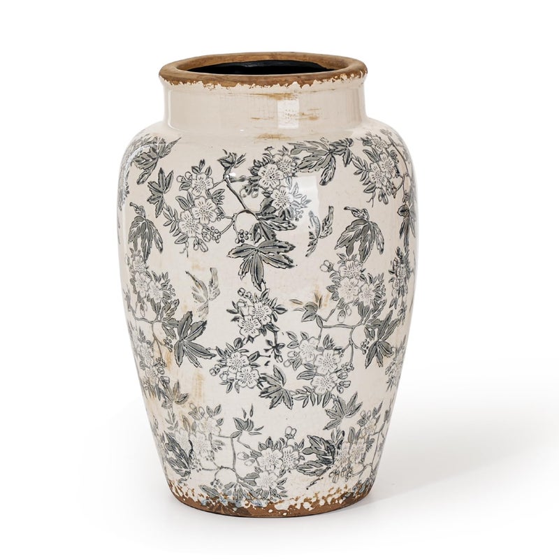 Sungmor Blue and White Ceramic Flower Vase, Vintage Ice Crackled Glazed Porcelain Vase, Pretty Centerpieces Flower Arrangement Vase for Home Decor, 10.2 Inch Decorative Vases for Table, Shelf, Mantel - Image 1