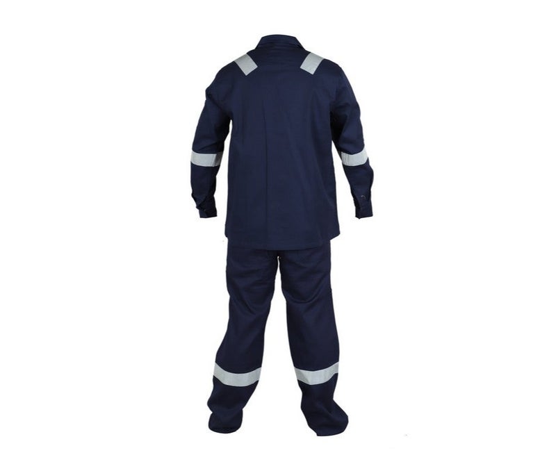 KOMY Fire Retardant Shirt & Pant Set , 240GSM 100%  Cotton Mercerized Pre-Sharunk fabric PYROVATEX , Fire Retardant 2/1 LHT- KMFR02 - Blue - Image 1