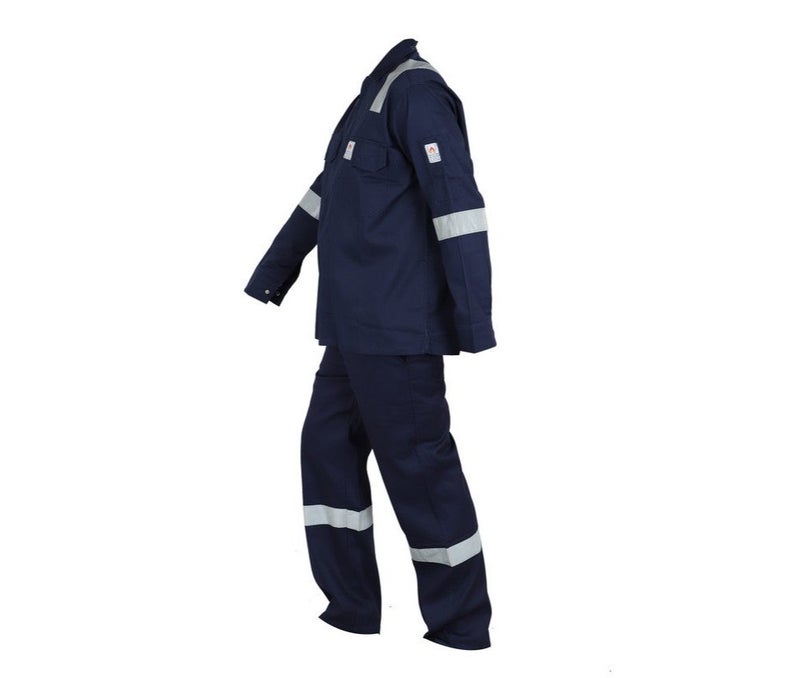 KOMY Fire Retardant Shirt & Pant Set , 240GSM 100%  Cotton Mercerized Pre-Sharunk fabric PYROVATEX , Fire Retardant 2/1 LHT- KMFR02 - Blue - Image 2