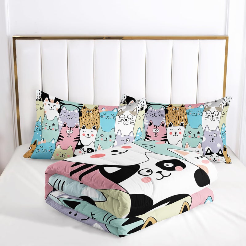 Tuzaovy Cat Comforter Set for Girls - Kawaii, Cute Full Size Bedding Set with Cat Room Decor - Image 3
