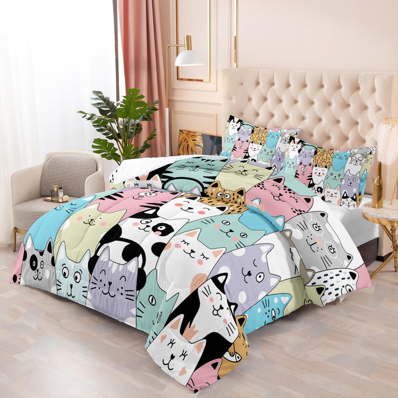 Tuzaovy Cat Comforter Set for Girls - Kawaii, Cute Full Size Bedding Set with Cat Room Decor - Image 4