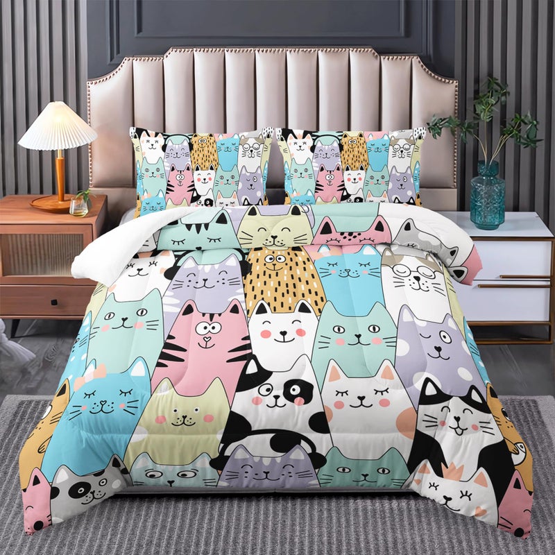 Tuzaovy Cat Comforter Set for Girls - Kawaii, Cute Full Size Bedding Set with Cat Room Decor - Image 1