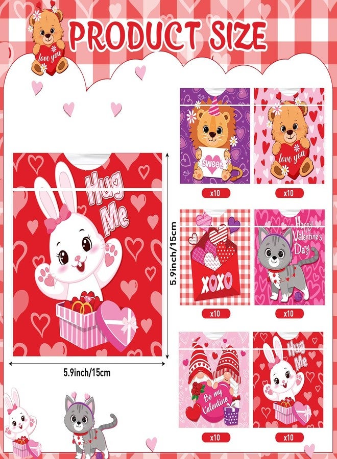 Funnymoom أكياس هدايا بلاستيكية من Funnymoom، 60 قطعة، لعيد الحب. أكياس هدايا لحفلات عيد الحب، أكياس برباط على شكل حيوانات لطيفة، مثالية لتوزيع الهدايا في حفلات عيد الحب، وهدايا الأطفال في الفصول الدراسية. - Image 2