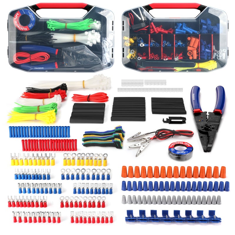 WORKPRO 582-piece Crimp Terminals, Wire Connectors, Heat Shrink Tube, Electrical Repair Kit with Wire Cutter Stripper - Image 1